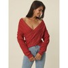 Seta T Women's Casual Long Sleeve V Neck Cross Wrap Off Shoulder Asymmetric Hem Knitted Crop Sweater - 3 of 4