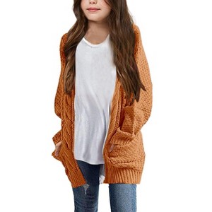 BLUEMING Girls' Oversized Chunky Knit Cardigan Jacket Front Button Thick Sweater with Snug Comfort - 1 of 4