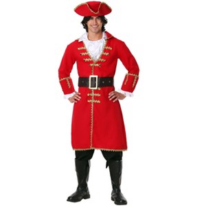HalloweenCostumes.com Men's Pirate Captain Blackheart Costume - Red Overcoat & Tricorn Hat for Swashbuckling Adventures - 1 of 4