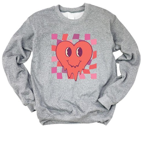 Simply Sage Market Women s Graphic Sweatshirt Melting Heart Checkered 2XL Graphite