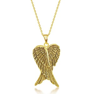 Bella Silver Sterling Silver Pair of Angel Wings 18" Pendant Necklace - Gold Plated - 1 of 2