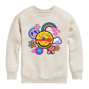 Boys' - Peanuts - Woodstock Peace And Love Flair Graphic Long Sleeve Fleece Sweatshirt - 1 of 4