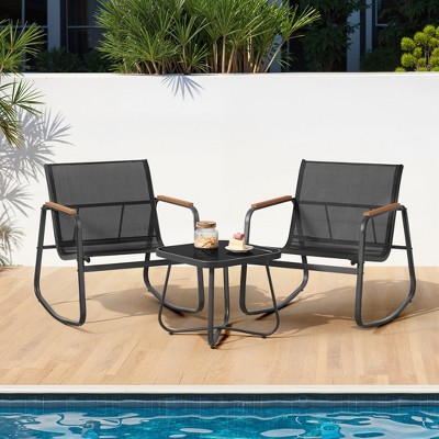 3-Piece Outdoor Patio Set with 2 Rocking Chairs & Table, Steel Frame, Breathable Synthetic Fabric, Garden & Backyard