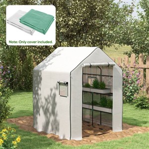 2 pcs Greenhouse Replacement Cover,Waterproof UV-Resistant PE Tarp with Roll-Up Door&Mesh Windows (Only cover included) - 1 of 4