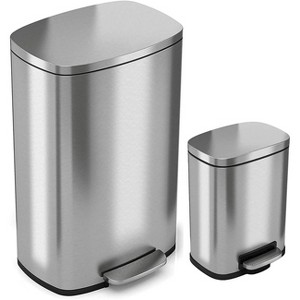 iTouchless Combo Set Step Pedal Kitchen and Bathroom Trash Cans with AbsorbX Odor Filter 13.2 and 1.3 Gallon Silver Stainless Steel - 1 of 4