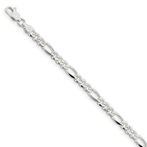 Black Bow Jewelry 4.75mm, Sterling Silver, Pave Flat Figaro Chain Bracelet - 1 of 3