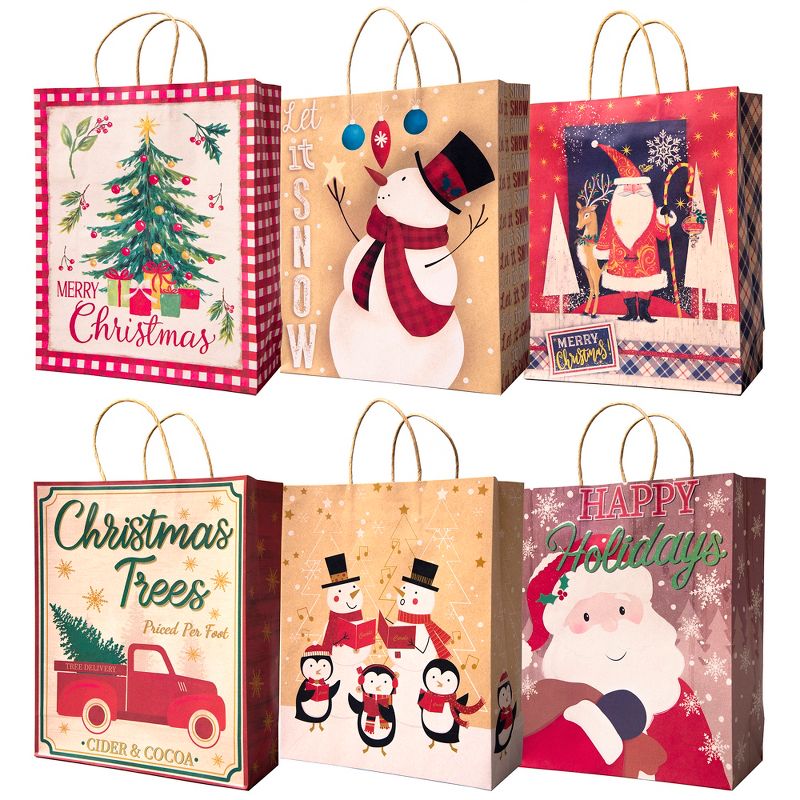 Lindy Bowman Pack of 12 Assorted Large Christmas Gift Bags with Handle, 1 of 6