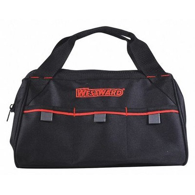 WESTWARD 53JW42 Tool Bag,General Purpose,3 Pockets, Nylon, 3 Pockets, Black, 8"