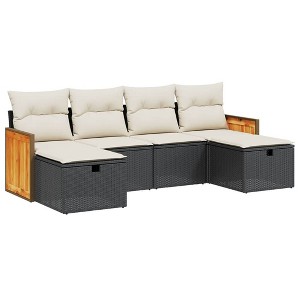 vidaXL Patio Sofa Set with Cushions Outdoor Furniture 6 Piece Poly Rattan - Black and Cream Without Storage - 1 of 4
