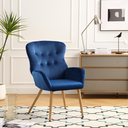 Modern Soft Velvet Upholstered Accent Chair With Armrests, Blue -  Modernluxe : Target