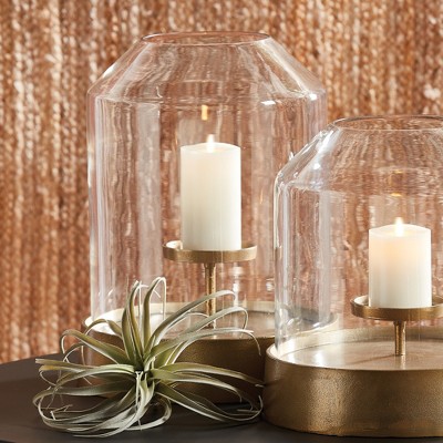 Kenmare Large Brass and Glass Hurricane Candle Holder
