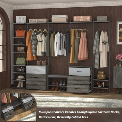 Aheaplus Walk-In Closet Organizer with 14 Shelves, 68" W -96" W Freestanding Closet System with 6 Drawers