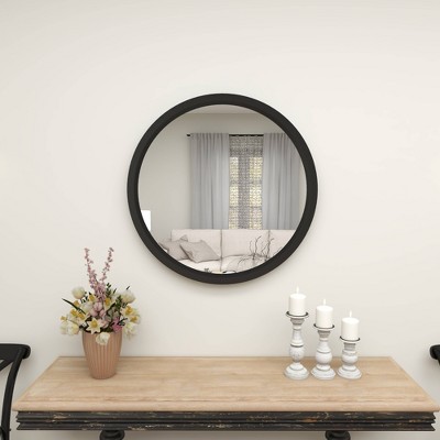 Elegant 32" Round Black Wood Framed Wall Mirror