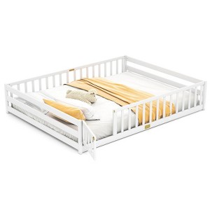 Costway Queen Size Floor Bed with Full Length Safety Guardrails & Door for Boys, Girls Pink/Gray/Natural/Icy Aqua/White/Mint Sky - 1 of 4