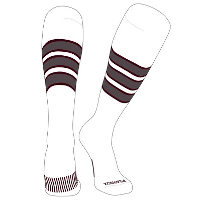 PEAR SOX Striped OTC Baseball, Softball, Football Socks (C) White, Maroon, Graphite (L)