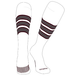 PEAR SOX Striped OTC Baseball, Softball, Football Socks (C) White, Maroon, Graphite (L) - 1 of 3