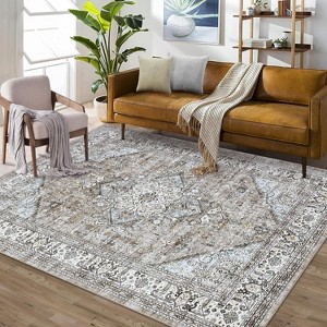 Acekool 9x12 Washable Area Rug, Soft Non-Slip Oriental Medallion Carpet, No Shedding Large Floor Mat for Living Room Bedroom Dining Room, Grey - 1 of 4