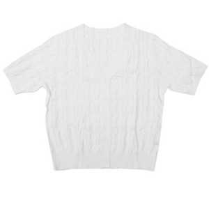 INSPIRE CHIC Women's V Neck Wave Decor Short Sleeve Button Down Crochet Causal Cardigan - 1 of 2