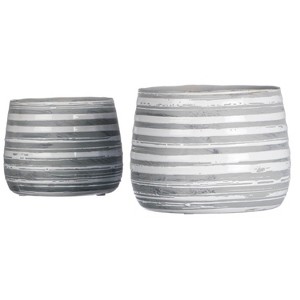 Sullivans Set of 2 Ceramic Striped Vases 4"H & 4.75"H Gray - 1 of 2