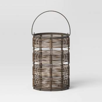 Metal and Wicker Woven Round Battery LED Outdoor Lantern Assorted Grays - Threshold™