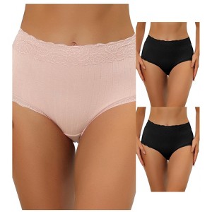 Allegra K Women's High Waist Tummy Control Comfortable Lace Trim Ribbed Briefs 3 Packs - 1 of 4
