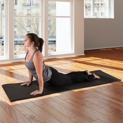 Extra Thick Black Foam Yoga Mat with Carrying Strap