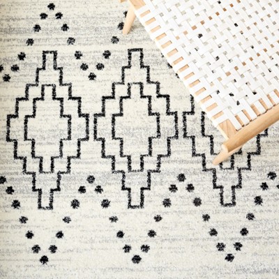 Boho-Chic Black and Ivory Hand-Knotted Round Area Rug