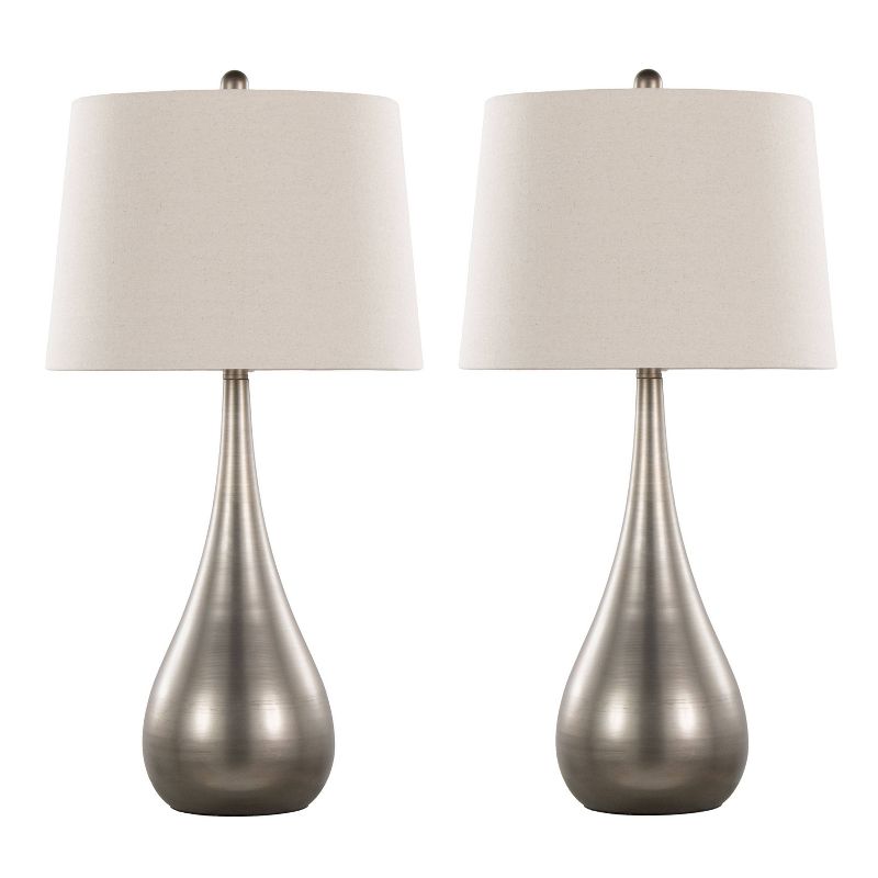 LumiSource (Set of 2) Pebble 29&#34; Contemporary Metal Table Lamps Aged Pewter with Natural Linen Shade from Grandview Gallery, 1 of 8