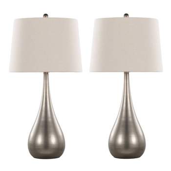 LumiSource (Set of 2) Pebble 29" Contemporary Metal Table Lamps Aged Pewter with Natural Linen Shade from Grandview Gallery