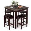 Costway 5 PCS Bar Table Set Square Dining Table & 4 PVC Leather Upholstered Bar Stools Brown/White - 2 of 4