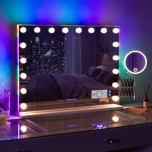 VANITII 32'' x 23'' Vanity Mirror with Lights RGB Bluetooth Wall Mount Tabletop Metal White - 1 of 4