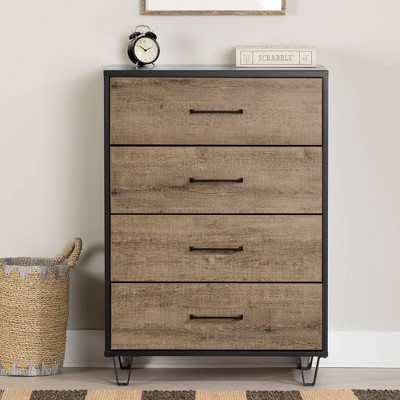 Weathered Oak and Matte Black Farmhouse 4-Drawer Chest