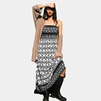Women's Black & White Geo Sleeveless Maxi Tube Dress - Cupshe