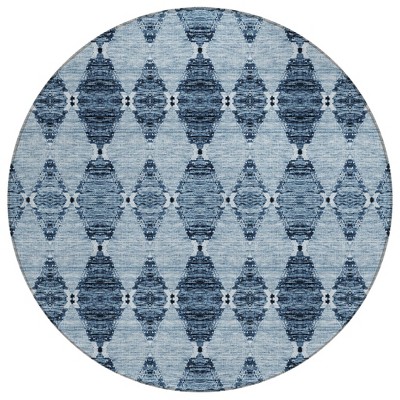 Navy Blue And Denim Blue Moroccan Washable Indoor Outdoor Area Rug