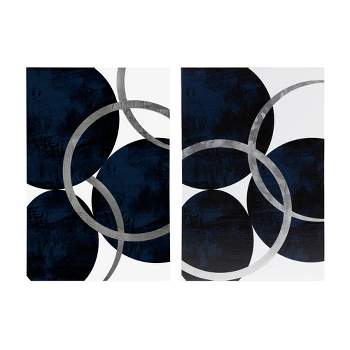 (Set of 2) 24" x 36" Celestial Orbit Gel Coated and Foil Canvas Navy