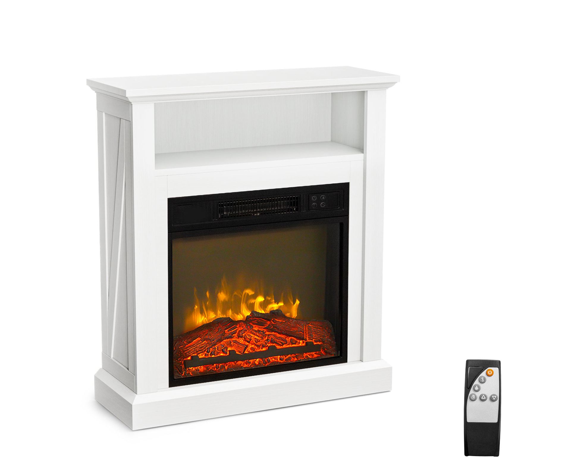 ROVSUN 30'' Electric Fireplace with Mantel, 1400W Freestanding Heater with Remote, Timer, Adjustable Temp for Home
