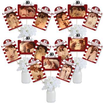 Big Dot of Happiness We Still Do - 40th Wedding Anniversary - Anniversary Party Picture Centerpiece Sticks - Photo Table Toppers - 15 Pieces