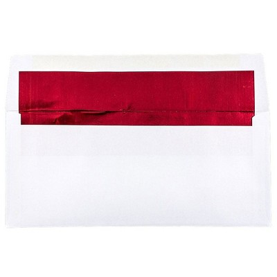 JAM Paper #10 Business Foil Lined Envelopes 4.125 x 9.5 White with Red Foil 95140