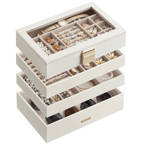 Stackable Jewelry Trays, 4-Tier Accessory Organizer,  Removable Dividers for Vanity Table - 1 of 4