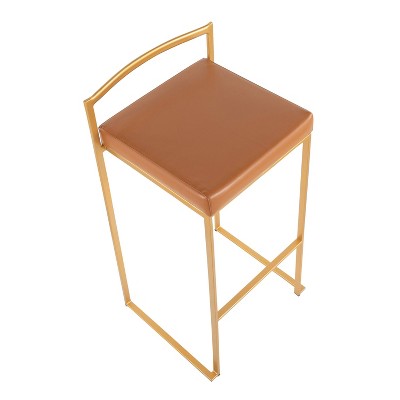 Gold and Camel Faux Leather Adjustable Bar Stools, Set of 2