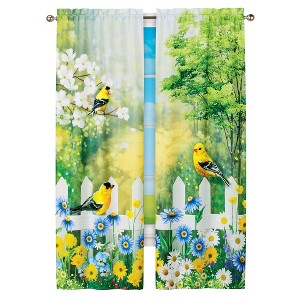 Collections Etc Birds on Fence Colorful Spring Scene Window Curtains, Single Panel, 35" WIDE - 1 of 2