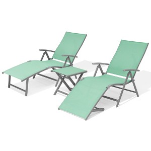 Pellebant Outdoor Aluminum Adjustable Folding Chaise Lounge Chairs and Foldable Side Table - 1 of 4