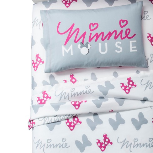 Mickey Mouse & Friends Twin Minnie Mouse Sheet Set Gray/White : Target