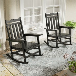 Sonkuki Patio Outdoor 2-Piece Adirondack Rocking Chairs with Big Armrests, Weather Resistant, Easy Installation, Lawn and Backyard - 1 of 4