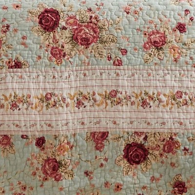 Blue Twin Cotton Reversible Floral Quilt Set