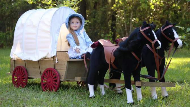 The Queen's Treasures 18 Inch Doll Little House Covered Wagon and Sleigh, 2 of 12, play video