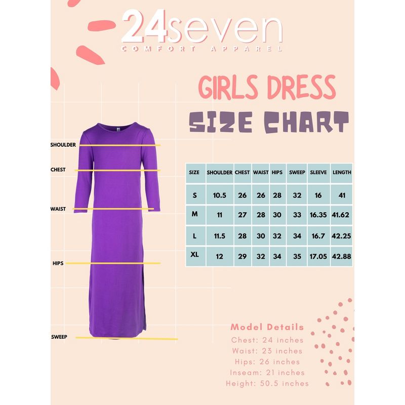 24seven Comfort Apparel Girls Long Sleeve Side Slit Maxi Dress Solid Color, 4 of 5
