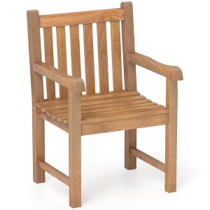 Tangkula Teak Wood Patio Dining Chair Outdoor Armchair w/ Slatted Seat & Solid Legs - 1 of 4