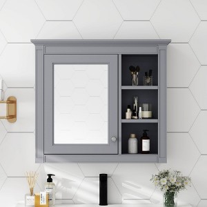 Bathroom Medicine Cabinet with Mirror Door, Wall Mounted Bathroom Storage Cabinet with 3 Open Shelves, Storage Medicine Cabinet for Bathroom - 1 of 4