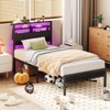 Twin Bed Frames with Charging Station and LED Lights Wood Headboard with 2 Fabric Drawers and Storage Shelves Platform Bed with Metal Slats - 4 of 4